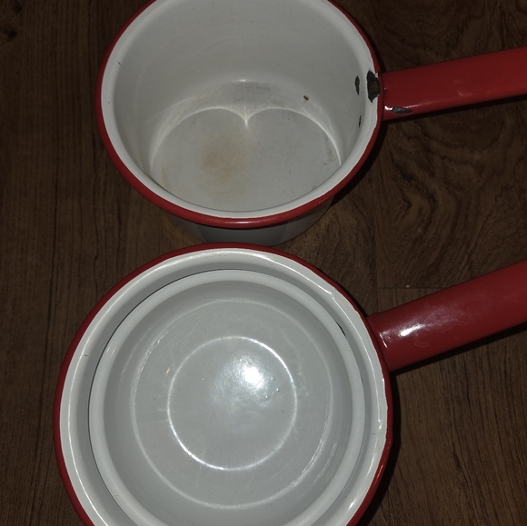 Vintage Enmal Double Broiler Red and White Decor - Picture 3 of 5